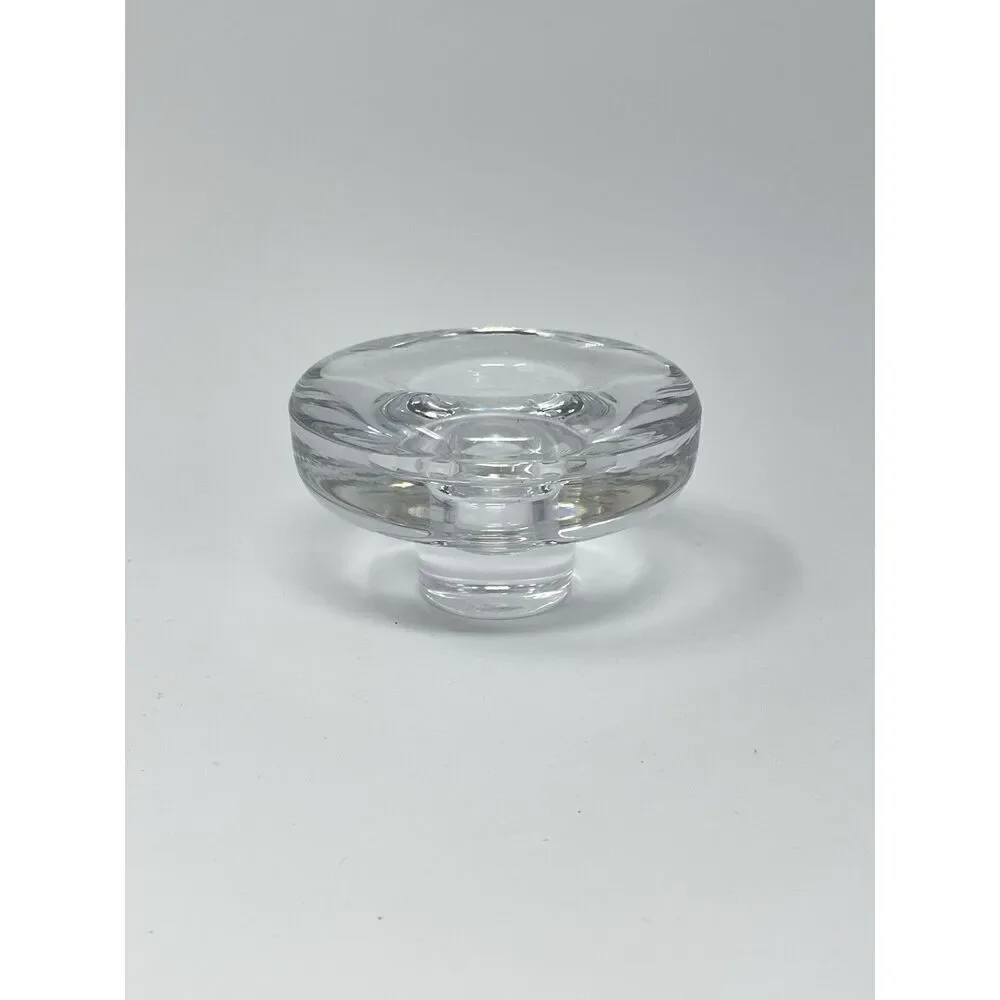 Dansk Lead Crystal Candle Taper Holder Heavy MCM Round 2.5” Tall 3.75” Wide